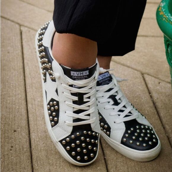 VINTAGE HAVANNA Leather Angie Studded Sneakers - Picture 3 of 8